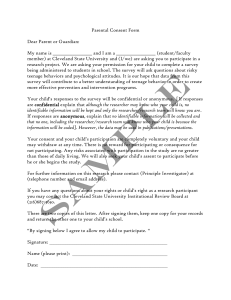 Parental Consent Form: Teenage Behavior Research