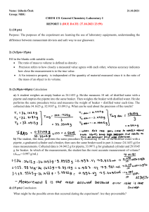 General Chemistry Lab Report: Measurement & Error Analysis