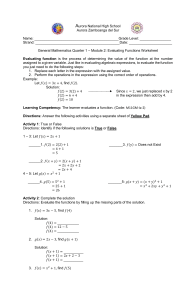 Evaluating Functions Worksheet