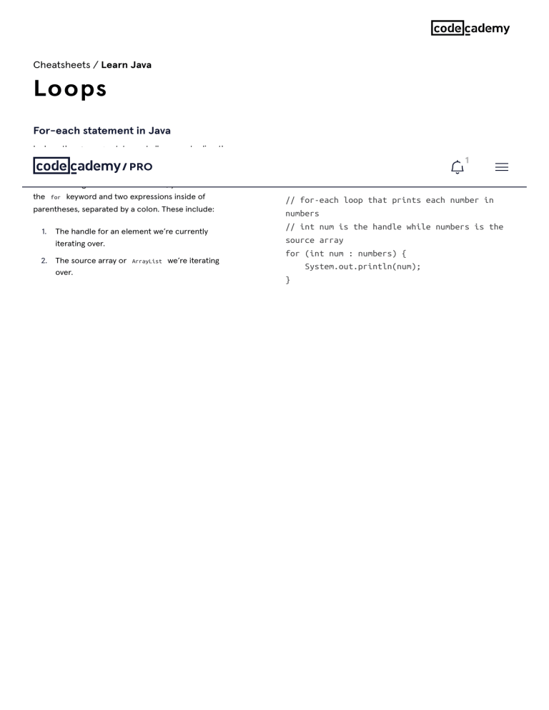 Java For-Each Loop Cheatsheet