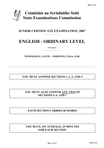 Junior Cert English Exam 2007