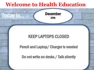 Nutrition Worksheet & Classroom Announcement