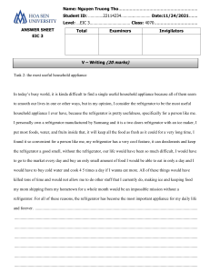 EIC 3 Writing Answer Sheet: Most Useful Appliance