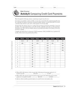 Credit Card Payment Comparison Worksheet