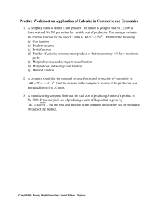 Calculus in Commerce and Economics Worksheet