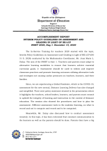 INSET 2020 Accomplishment Report: Assessment & Grading Guidelines