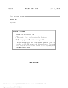 MATH 3281 Quiz: Actuarial Premium & Utility Functions