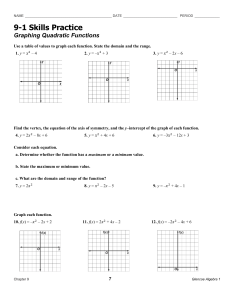 Graphing Quadratic Functions Worksheet