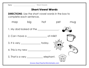 Short Vowel Worksheet for Elementary School