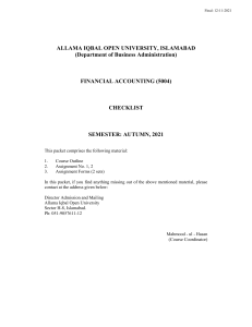 Financial Accounting Checklist & Assignments - Autumn 2021