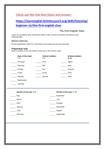 English Beginner Worksheet: Days, Numbers, Months