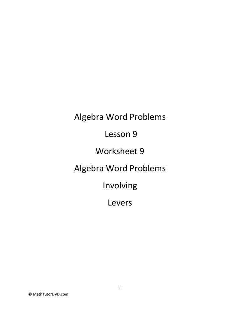 Algebra+Word+Problems++Worksheet+9++Lever+Problems