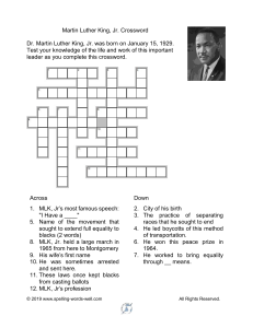 Martin Luther King Jr. Crossword Puzzle