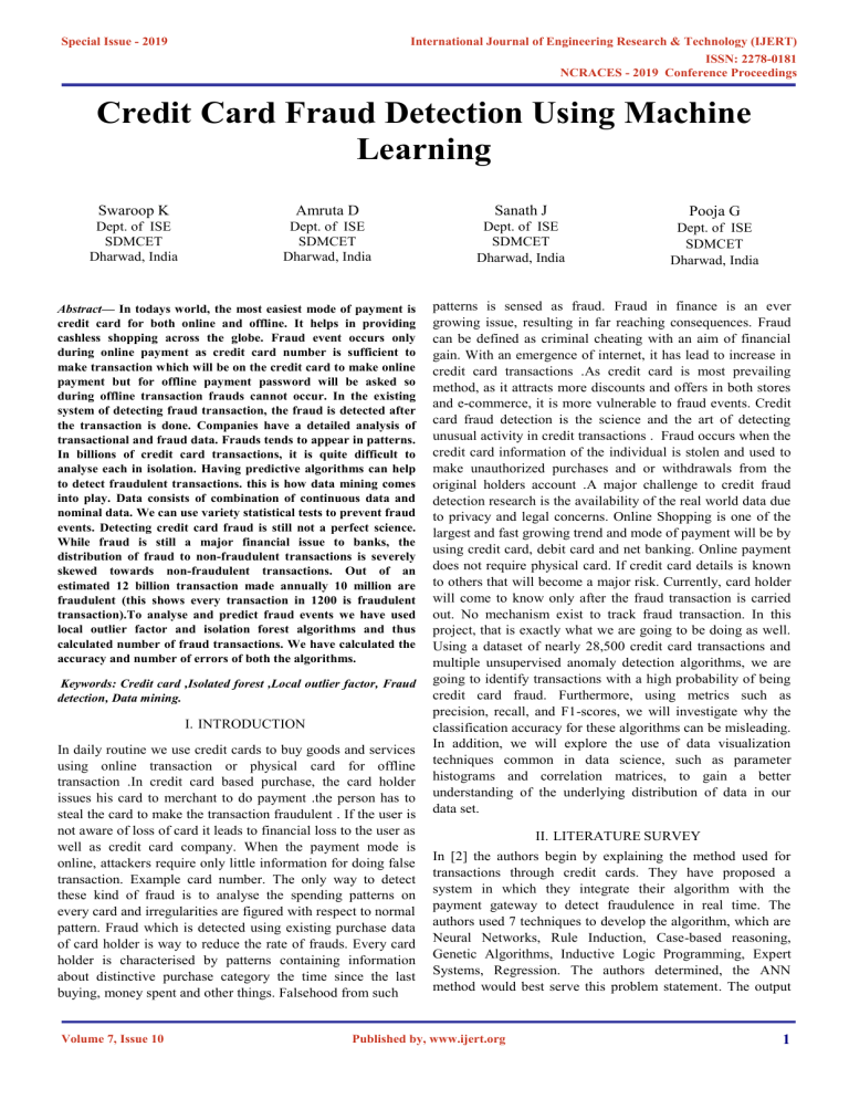 Credit Card Fraud Detection Using Machine Learning