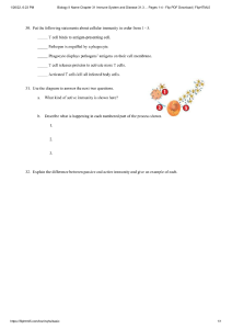 Immune System Worksheet: Cellular Immunity & Active Immunity