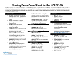 NCLEX-RN Nursing Exam Cram Sheet: Key Facts & Values