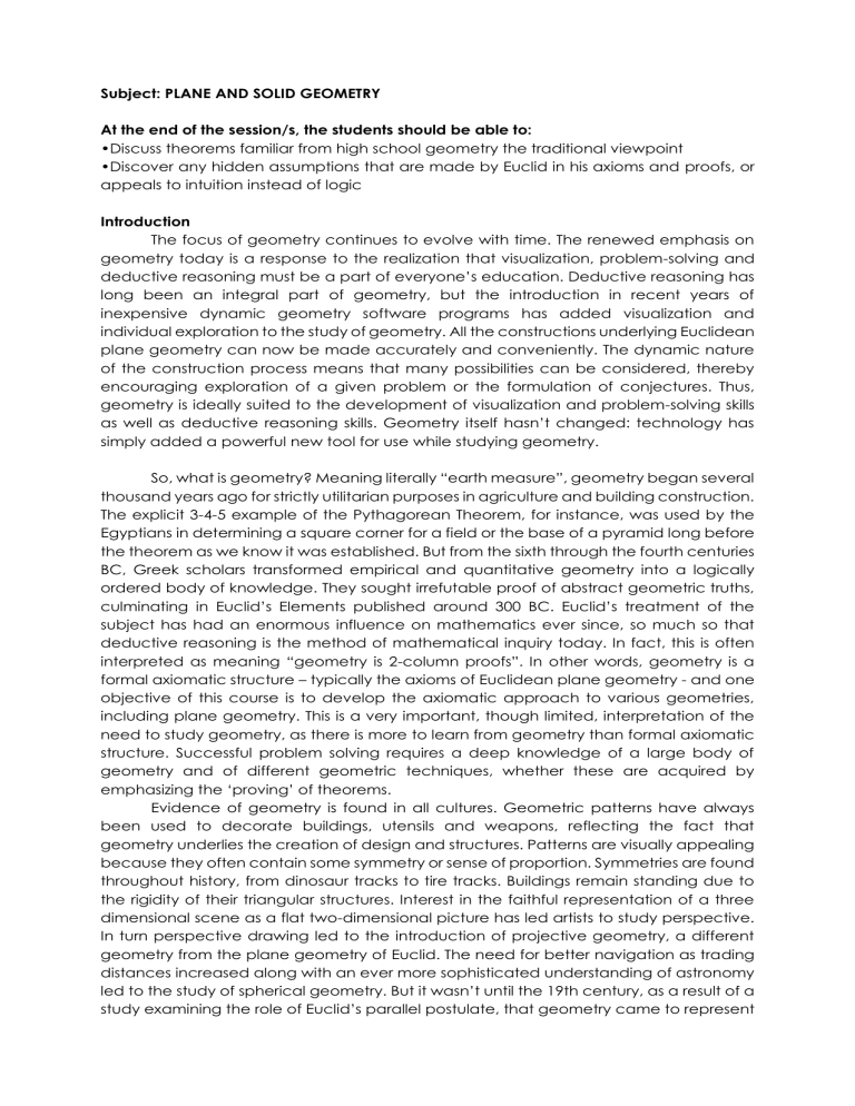 Plane and Solid Geometry Course Material