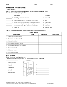 Fossil Fuels Worksheet: Coal, Petroleum, Natural Gas