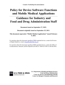 Policy for Device Software Functions and Mobile Medical Applications