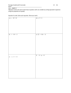 Algebra 1 Linear Equations Worksheet