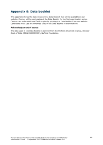 Chemistry Data Booklet Appendix