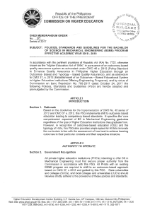 BSME Program Standards & Guidelines - CHED Memorandum Order
