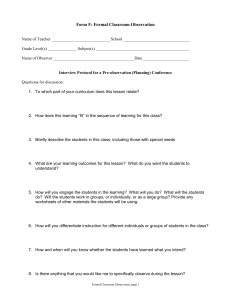Classroom Observation Form: Teacher Evaluation