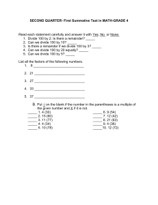 Math Test Grade 4: Division, Factors, Multiples