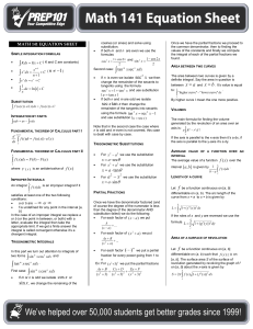 Math 141 Exam Summary Sheet