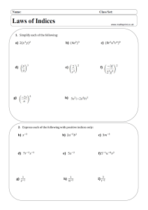 Laws of Indices Worksheet