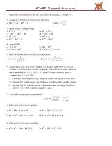 MCV4U1 Diagnostic Assessment: Advanced Functions
