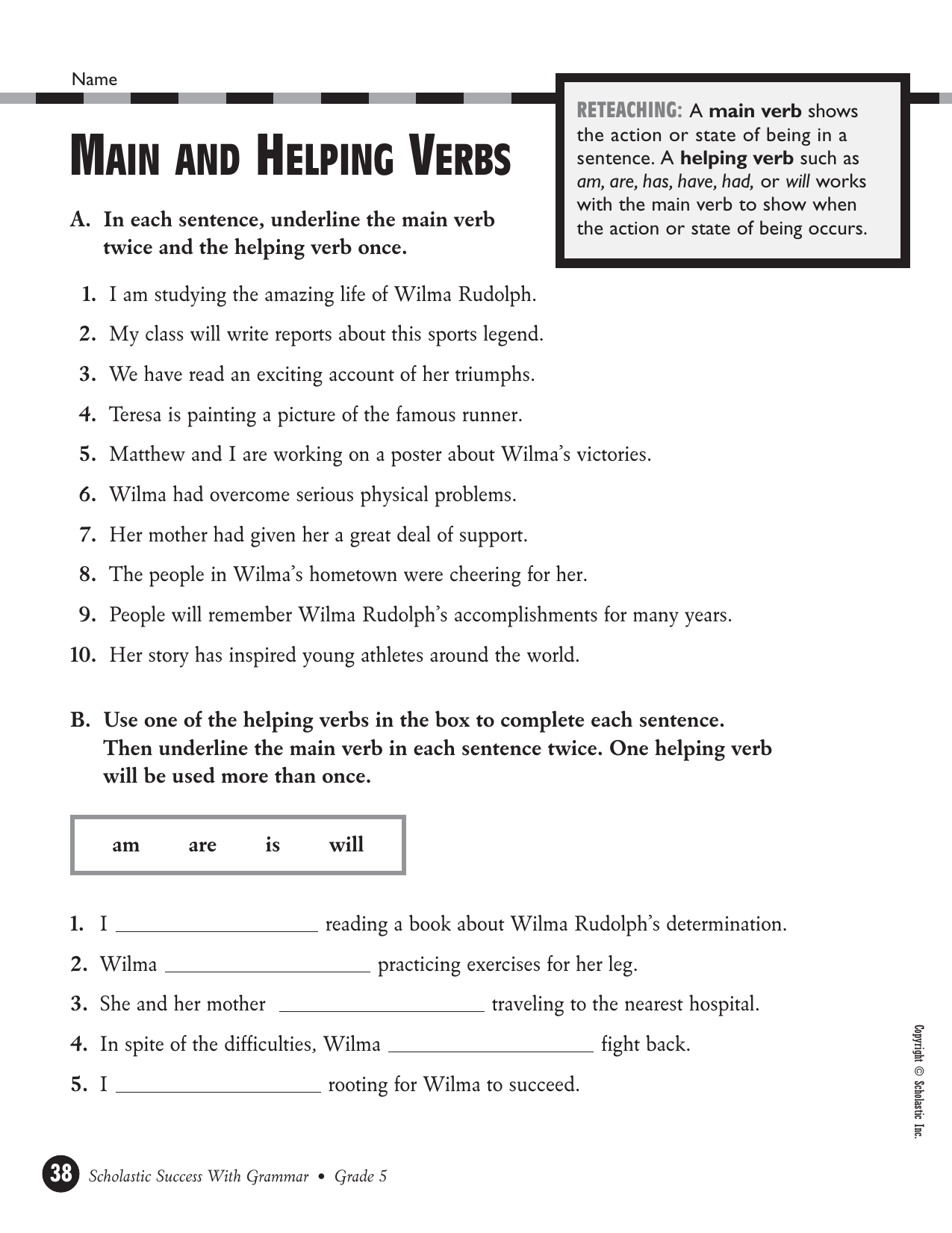 helping verbs verb phrases worksheet