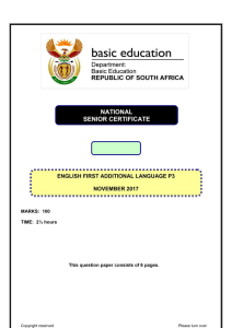 Grade 11 English FAL Exam Paper - Nov 2017