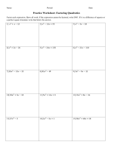 Factoring Quadratics Worksheet