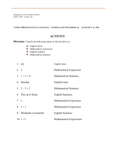 Math Classification Activity: Nouns, Expressions, Sentences