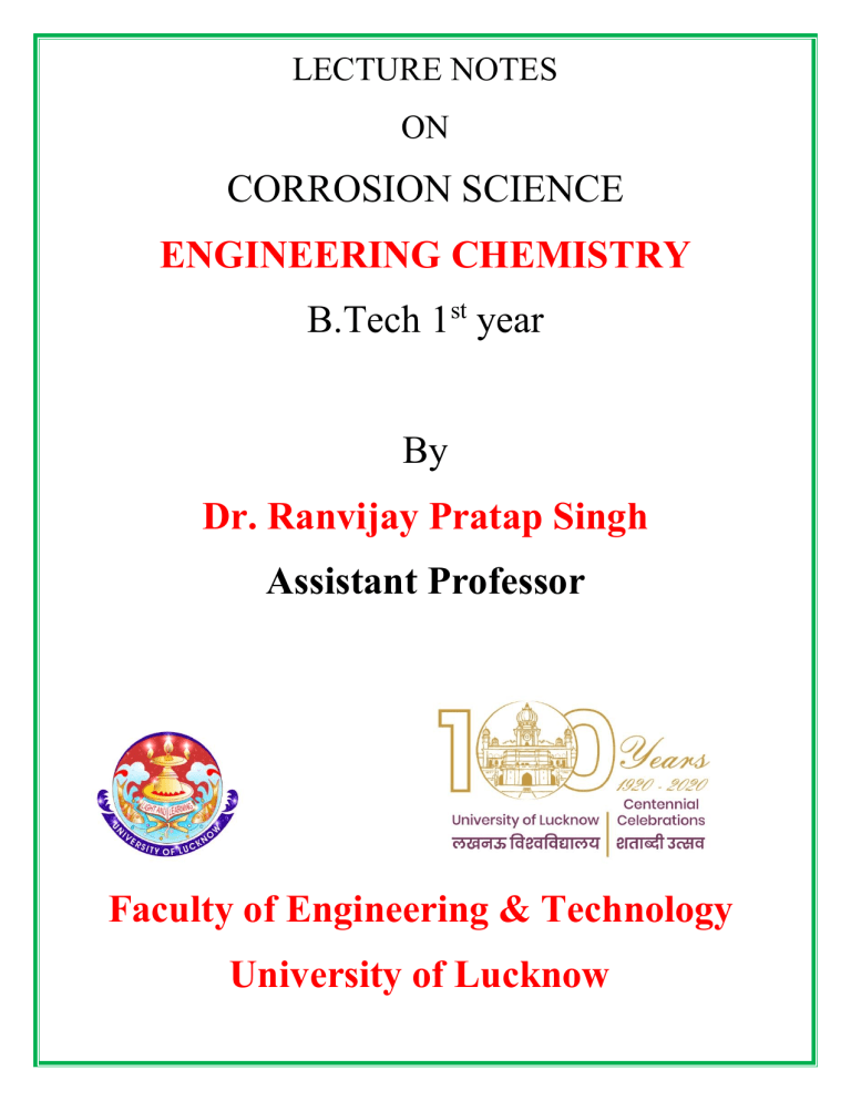 Corrosion Science Lecture Notes for B.Tech Students