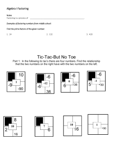 Algebra I Factoring Worksheet