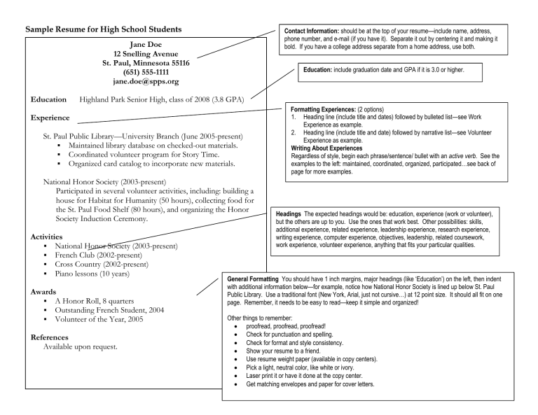 sample-resume-for-high-school-students