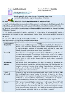 Rizal's Annotations & Noli Me Tangere Activity