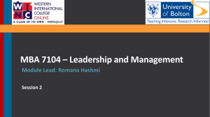 MBA7104 Leadership and Management University of Bolton