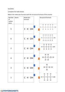 Alcohol Molecular & Structural Formulas Worksheet