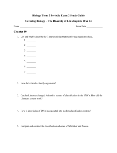Biology Study Guide - Taxonomy and Ecology