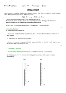 Energy Changes Worksheet: Displacement Reactions