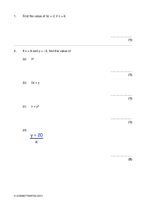 Evaluating Algebraic Expressions Worksheet