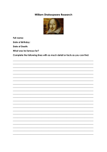 William Shakespeare Research Worksheet