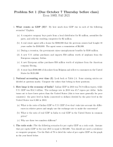 Economics Problem Set 1 - GDP, Growth, and National Accounting