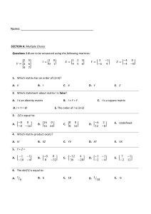 Year 11 Matrices Test - General Maths 2014