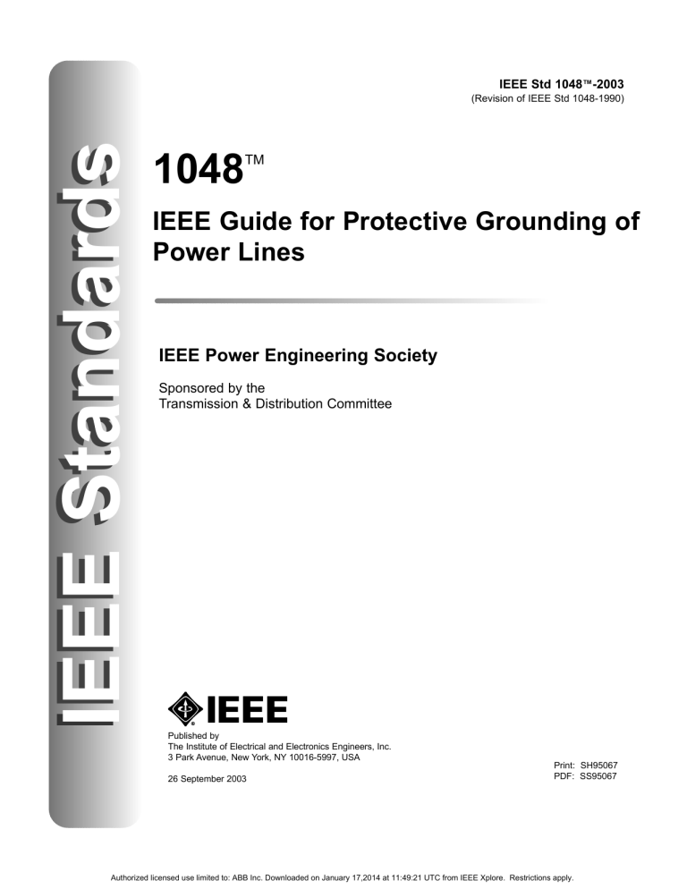 19482003. Protective Grounding of power Lines