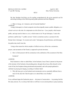 Liturgy & Eucharist Study Guide Answers - RELS