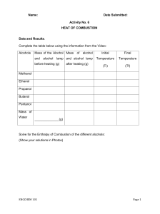 Heat of Combustion Lab Activity: Alcohols